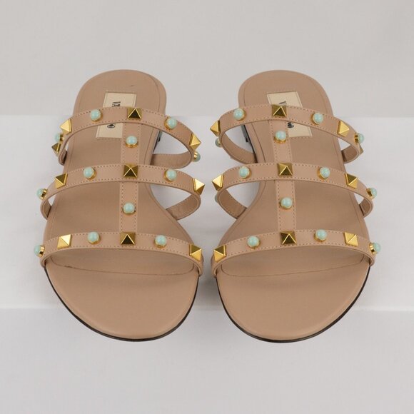 Valentino Rockstud Flat Sandal with Cabochon Stones, Rose Cannelle, EU 39 - Picture 3 of 12
